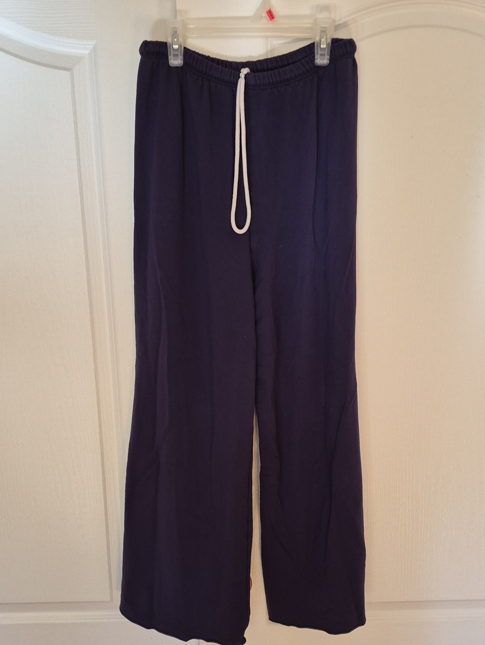 aerie Navy Wide-Leg Track Pants with White Drawstring